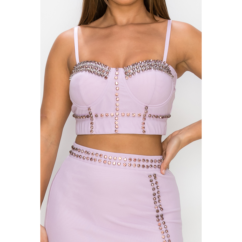 Studded Stone Cami Top & Slit Mini Skirts Set - Picture 4 of 9
